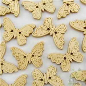 20 Pcs Cute Wood Butterfly Buttons Lot Craft Kids B