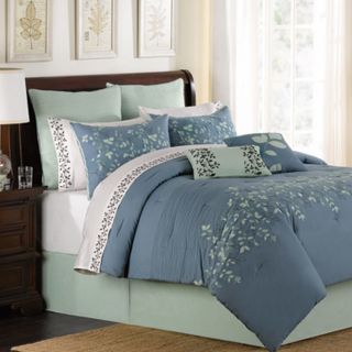 Spring Lake Blue Oversize King 8 Piece Comforter Bed in A Bag Set New