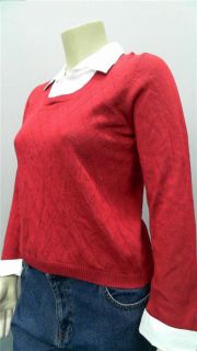 Kim Rogers Womens Petite PXL Knit Collared Pullover Sweater Red