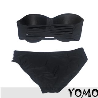 2pcs Black Bikini Push Up Padded Swimsuit Bandeau Removable Strap Size