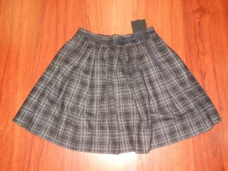 Kira Plastinina Grey Black Check Plaid Bow Knee Length Wool Full Skirt