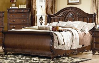 King Size Victorian Renaissance Hardwood Cherry Sleigh Bed