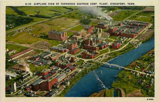 Kingsport Tennessee TN 1940s Aerial View Eastman Corporation Vintage