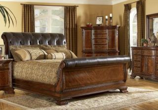 Vintage Leather King Size Sleigh Bed