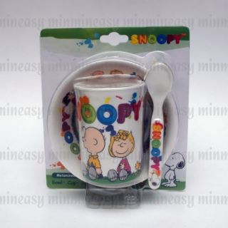 Snoopy Kids Childrens Plastic Cup Bowl Spoon Set W