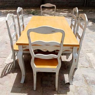 Painted 7pc Kitchen Dining Table Chair Set 6 People Furniture