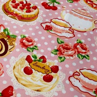 Cake Polka Dot on Pink Fabric Vintage Kitchen Retro Tea