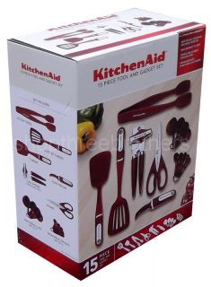 New KitchenAid 15 Piece Kitchen Utensil Tools Set Red Measuring Cups