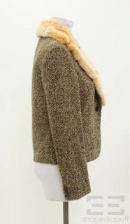KITON Brown Cashmere Beige Rabbit Fur Collar One Button Blazer Size 42