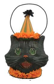 Bethany Lowe Small Sassy Kitty Cat Mini Candy Container Paper Mache