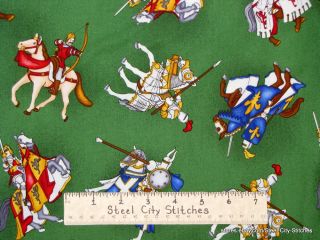 Kings knights on horseback kids cotton novelty fabric