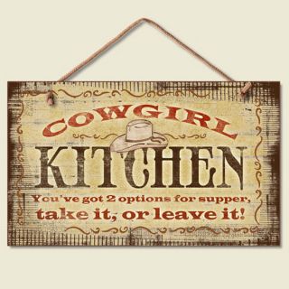 Lodge Cabin Decor ~Cowgirl Kitchen~ Wood Sign W/ Braided Rope Cord