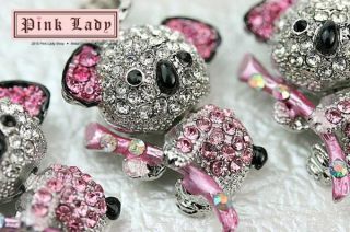 H398 Cute Pink Crystal Koala Bear Charm Pendant 3 Pcs