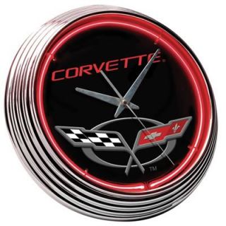 Clock Wall Mounted Red Neon Chrome Bezel Chevrolet Corvette Logo AA