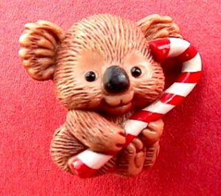 Christmas Koala Bear Candy Cane Xmas Vtg Vintage Jewelry Brooch