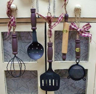 162238340 Set Of Five Country Kitchen Utensil Ornaments 4 Long  