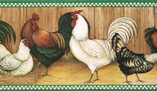 Roosters of All Kinds Country Kitchen Wallpaper Wall Border