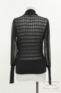 Burch Black Metallic Open Knit Silk Tie Neck Sweater Size XS