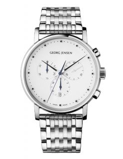 Georg Jensen Koppel Chronograph 517 with White Dial and Steel Bracelet