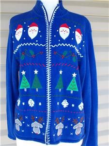 Ugly Christmas Sweater Tacky Holiday Party Womens Size XL Blue