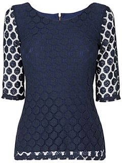 Phase Eight Nadia spot lace top Navy   