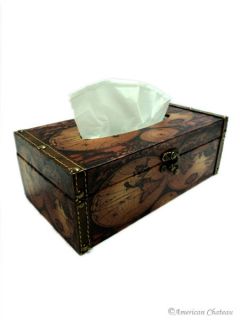 New 9 Faux Leather Map Kleenex Tissue Box Cover Holder Antique Design