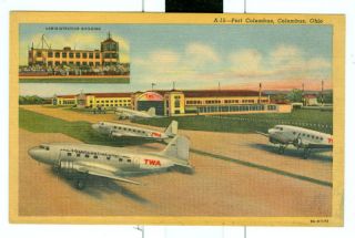 Columbus Oh Ohio Port Columbus Airport Unused Linen Postcard