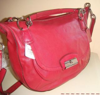398 Coach Kristin Round Leather Satchel Bag Scarlet Red Silver 19295