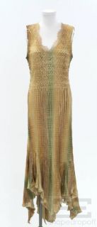Komarov Night Day Gold Green Textured Pleated Dress Size L