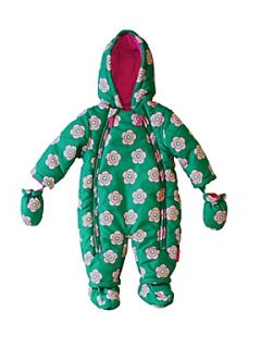 Toby Tiger Baby hooded fleece lined snowsuit Green   