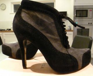 Kurt Geiger Carvela Sassy Black Grey Suede Lace Up Ankle Shoe Boots