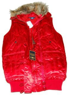 Polo Ralph Lauren Womens Down Fur Jacket Vest Red Small