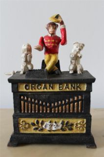 Kyser Rex Organ Bank Mechanical Monkey Cast Iron Bank