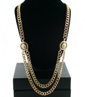 Versace Style Gold Lion Double Link Necklace Chain Jewelry H M Seen on