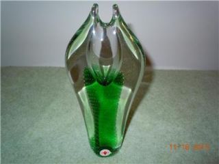 Beranek Art Glass Vase Cased Green in Clear Controlled Bubbles Czech