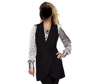 Kris Jenner LONG vest DOUBLE BREASTED pocket stretch *SOLD OUT ON 