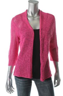 Jones New York New Pink Linen 3 4 Sleeve Open Front Cardigan Sweater L