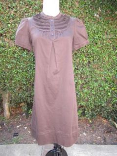 Adorable Chocolate Brown Pintuck A Line Shift Shirt Dress Oscar de La