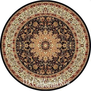 6x6 Round Rug Traditional Persian Oriental Design Black High Quality 5