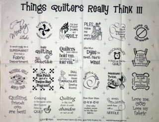 Quilters Sayings on Black Printed Fabric Fat Quarter Panel