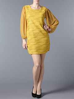 Koko Pinch pleat long sleeve dress Yellow   