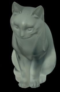 Signed Lalique Crystal Figurines Seated Cat and Crouching Cat
