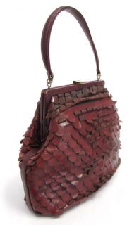 LAMBERTSON Truex Red Leather Scallop Layered Handbag