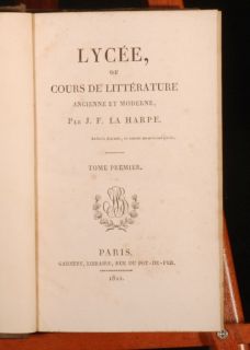 1822 24 9 Vols Lycee Cours de Litterature La Harpe