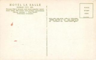 Kansas City Missouri Hotel La Salle Curt Teich Co Postcard