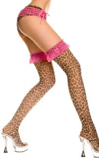 Wild Leopard Animal Sexy Pink Lace Thigh High Sheer Stocking Dress