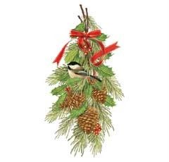 Mary Lake Thompson 2 Flour Sack Towels Chickadee with Holly and Pine