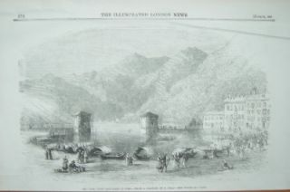 Port and Lake Como Italy 1859 Antique Print