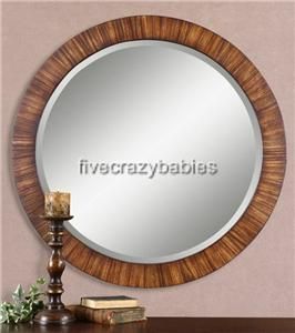 Gorgeous Zebra Wood Round Wall Mirror Extra Large XL Golden Classic