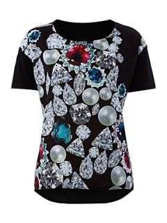 Therapy Jewel graphic print front woven tee black multi   